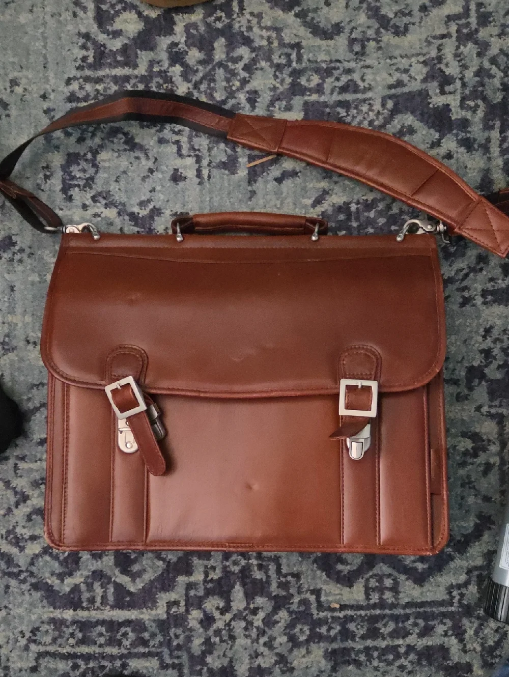 Classic Brown Leather Messenger Briefcase - Men